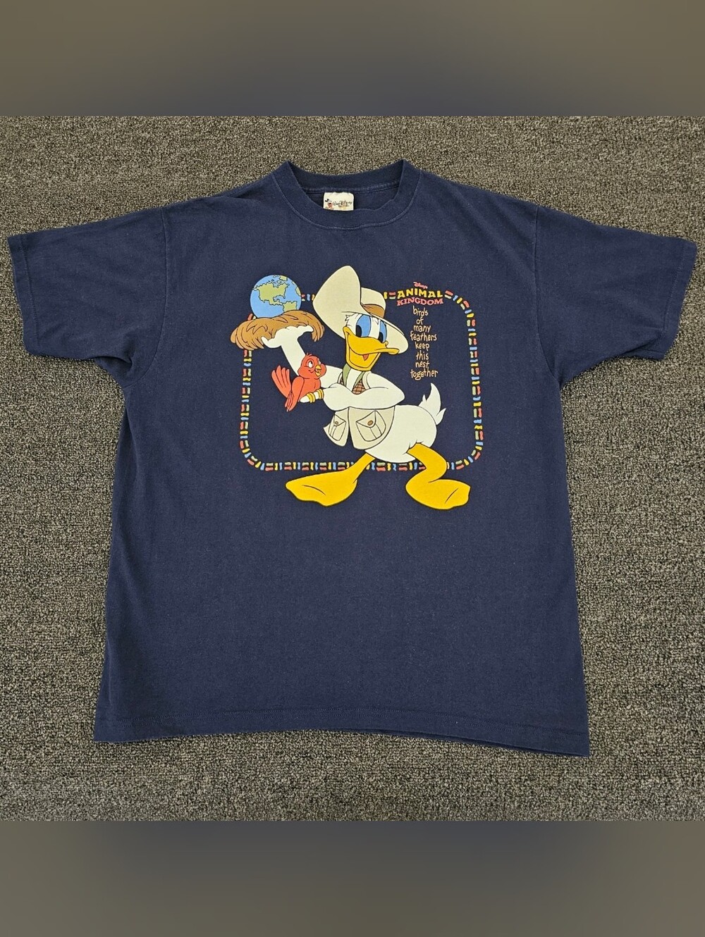 VTG Disney Animal Kingdom Donald Duck Mother Earth T-shirt Size XL USA Made Blue